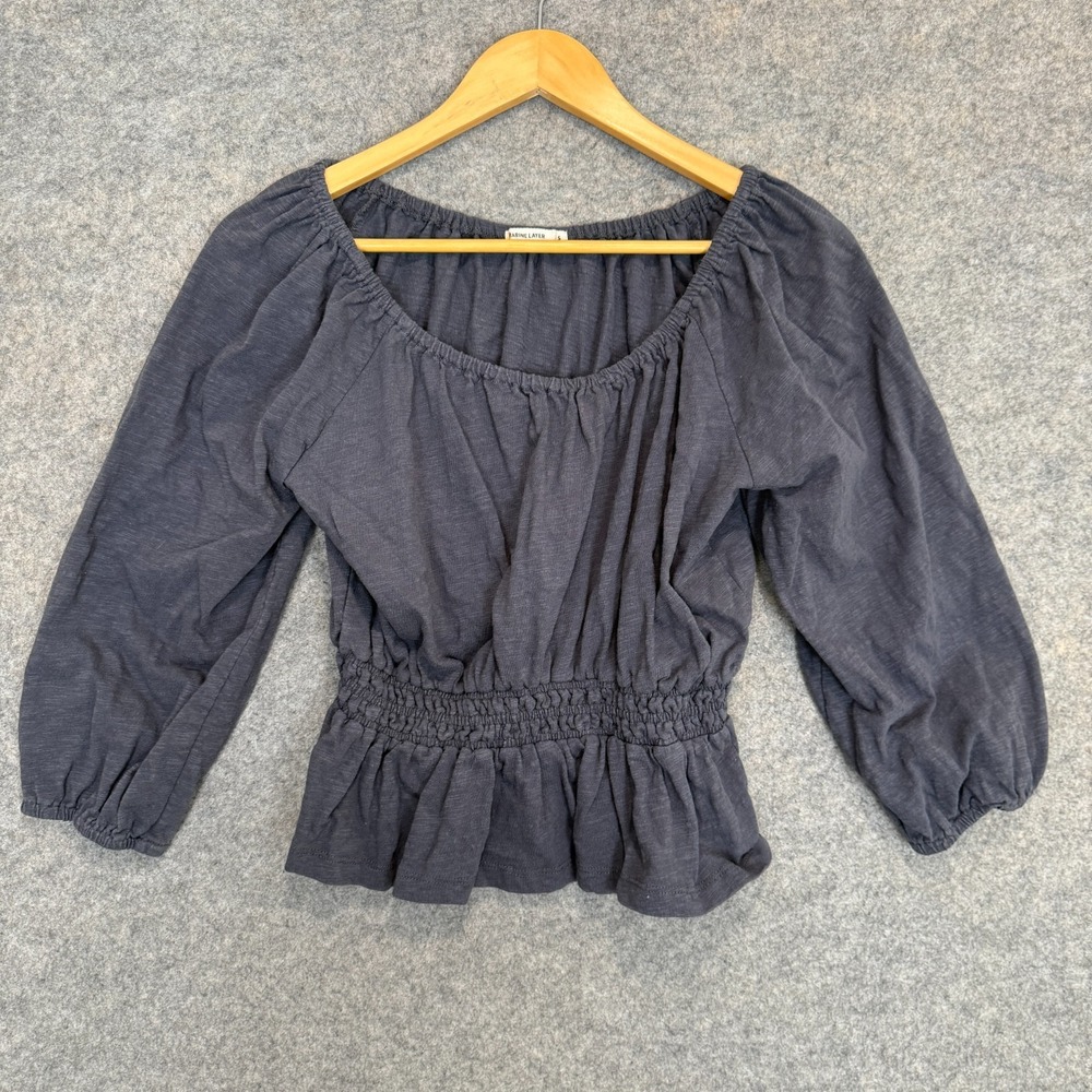 Marine Layer Christiana Top Blouse Small Smocked Peplum Peasant‎ Gray Boho Chic